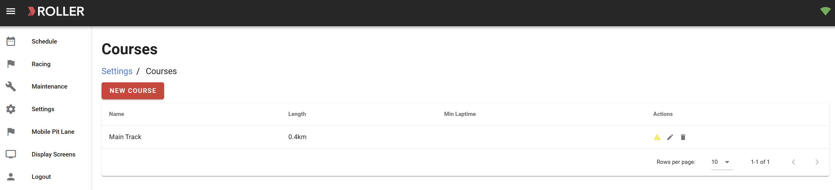Overview of courses with options to add, edit, or delete course details.